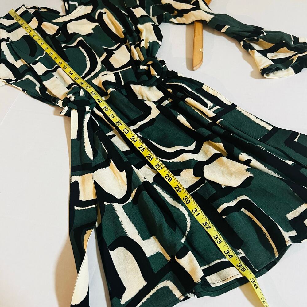 Zara Frida Abstract Print Side Belted Dress Size XS Green Cream - Picture 7 of 8